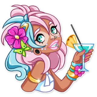 🍸 Frau, Cocktail, Blume, Schmuck, niedlich, tropisch, Spaß, Getränk telegram sticker