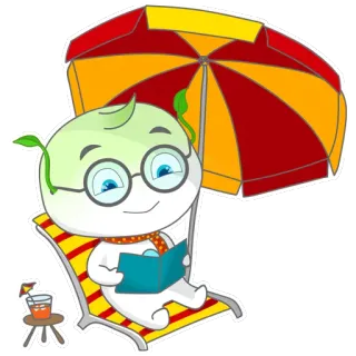 📚 Kartun, Pantai, Musim panas, Santai, Membaca, Payung pantai, Kursi telegram sticker