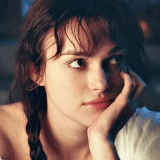 ➿ Elizabeth Bennet Pride and Prejudice Keira Knightley, filme, retrato, pensativa, mulher telegram sticker