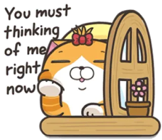 😚 You must thinking of me right now Katze, Fenster, Denken, Blume, Süß, Tier telegram sticker