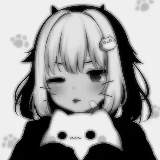 📓 Anime, Katze, Süß, Kawaii, Mädchen, Hoodie, Monochrom telegram sticker