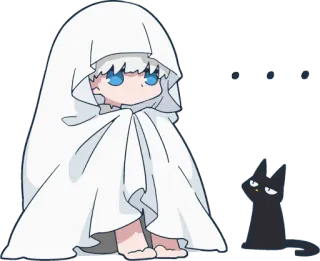 😶 fantasma, sábana, lindo, dibujos animados, gato negro, anime, halloween telegram sticker