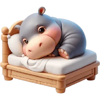 🥱 하마, 귀여운, 침대, 졸린, 동물, 만화, 편안한, 휴식 telegram sticker