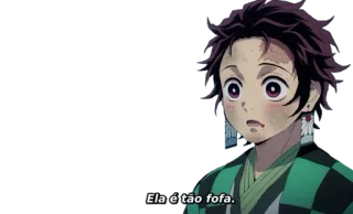 😍 Tanjiro Kamado Demon Slayer Ela é tão fofa. demon slayer, tanjiro, anime, carino, kawaii whatsapp sticker