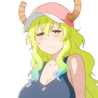😊 Lucoa Miss Kobayashi's Dragon Maid anime, dragón, cuernos, lindo, pelo verde whatsapp sticker