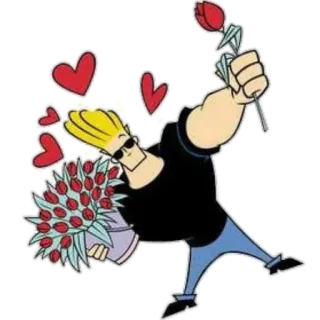 😘 Johnny Bravo Мультфильм, Цветы, Сердце, Любовь, Персонаж whatsapp sticker