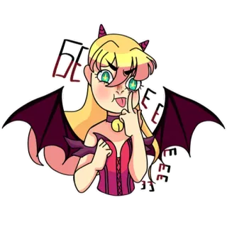 🖕 БЕЕЕЕЕ ปีศาจ, ปีศาจ, นิ้วกลาง, ก้าวร้าว, การ์ตูน, ปีก, เขา telegram sticker