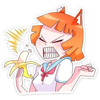 😤 enfadado, molesto, irritado, dibujos animados, anime, chica, plátano, orejas de gato telegram sticker