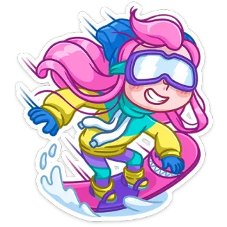 🏂 snowboard, sport invernali, snowboarder, cartoni animati, ragazza, carino telegram sticker