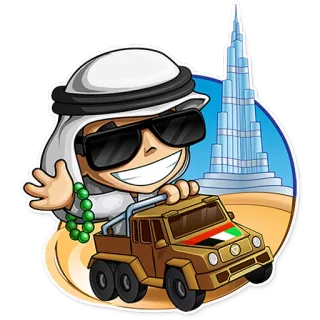 🇦🇪 Middle East, Dubai, Burj Khalifa, UAE, Cartoon, Desert, Car telegram sticker