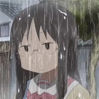 😐 Anime, Ragazza, Pioggia, Triste, Occhiali, Interni telegram sticker