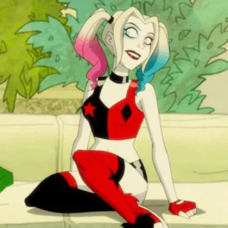 🎪 Harley Quinn 할리 퀸, DC 코믹스, 만화, 악당, 여성 캐릭터, 양갈래, 빨강, 검정 telegram sticker