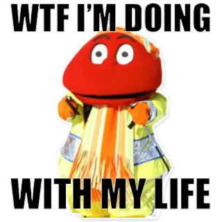 ❓ WTF I'M DOING WITH MY LIFE funny, meme, question, life, cartoon, red, wtf, doing telegram sticker