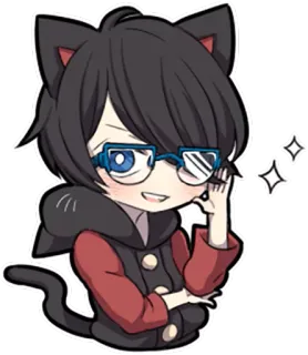 👓 애니메이션, 고양이 귀, 안경, 치비, 귀여운, 만화, 귀여움 telegram sticker