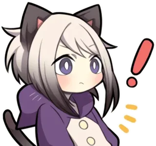 ❗ Anime, Fille chat, Exclamation, Mignon, Autocollant whatsapp sticker