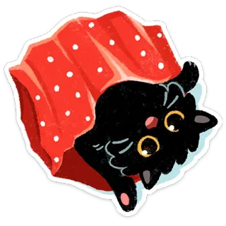 🫠 mèo, mèo con, mèo đen, chăn đỏ, dễ thương, động vật, thú cưng whatsapp sticker