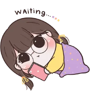 🥨 waiting ragazza, aspettando, carina, cartone animato, assonnata, smartphone, kawaii telegram sticker