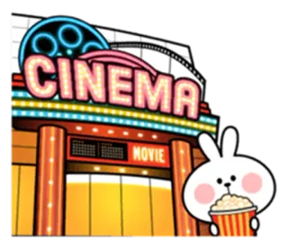 🎥 CINEMA 영화, 영화, 극장, 토끼, 팝콘, 엔터테인먼트, 영화 telegram sticker