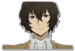 🙂 Dazai Osamu Bungo Stray Dogs Anime, Naklejka, Dazai Osamu, Bungo Stray Dogs, Postać, Uśmiechnięty, Portret telegram sticker
