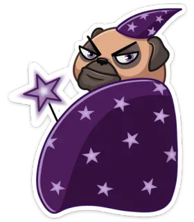 ⭐ pug, wizard, dog, magic, stars, animal, cartoon, funny telegram sticker