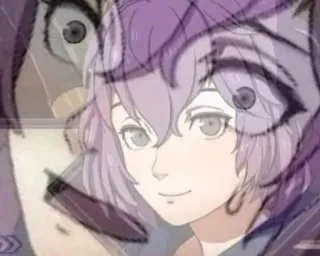 😱 Anime, Porträt, Lila Haare, lächelnd telegram sticker