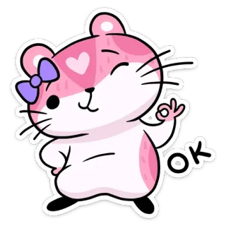 👌 OK hamster, fofo, rosa, animal, ok, desenho animado, roedor telegram sticker