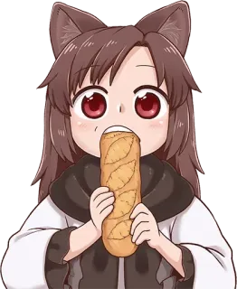 🥖 anime, meisje, brood, eten, oren, eten, cartoon telegram sticker