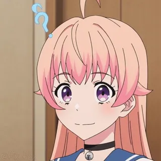 🤨 anime, garota, cabelo rosa, fofa, ponto de interrogação, gargantilha, pensando telegram sticker