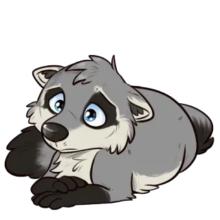 😔 raccoon, cartoon, animal, cute, sad whatsapp sticker