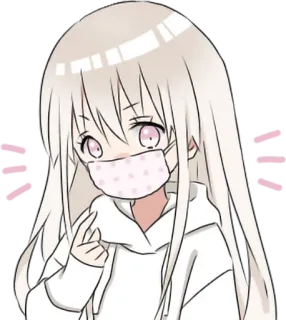 😷 anime, girl, cute, mask, finger, peace, cartoon telegram sticker