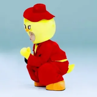 😗 chicken, costume, yellow, red, animal telegram sticker