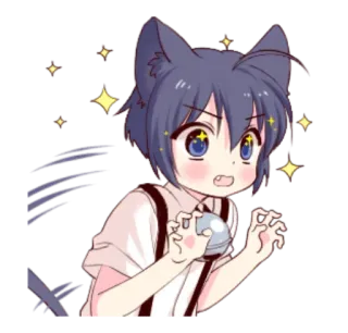🤩 Anime, Orecchie da gatto, Brillantini, Carino, Cartone animato telegram sticker