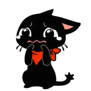 😭 chat, dessin animé, mignon, animal, chat noir, pleurs, triste telegram sticker