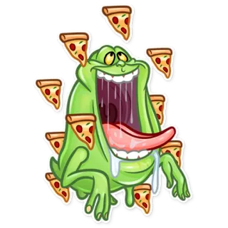 😃 Slimer Ghostbusters Slimer, Caça-Fantasmas, Comida, Pizza, Desenho animado, Monstro, Verde telegram sticker