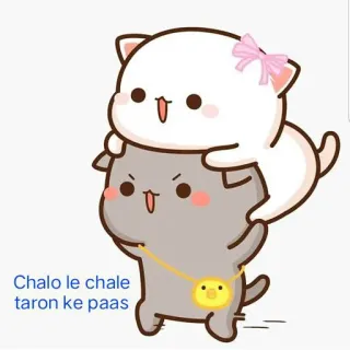 ✨ Chalo le chale taron ke paas cat, cute, kawaii, cartoon, friendship, stars, Hindi whatsapp sticker