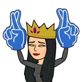 🤞 bitmoji, doigts croisés, couronne, chance, femme telegram sticker