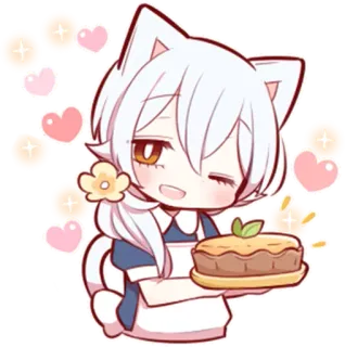 🎂 кот, аниме, каваий, милый, чиби, десерт, торт telegram sticker