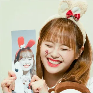 ✖️ 귀여운, 웃는, 토끼 귀, 여자, 인물 사진, 한국 telegram sticker