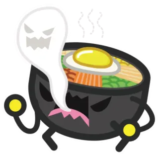 🤬 makanan, mie, makanan asia, kartun, imut, mangkok, monster, hantu whatsapp sticker