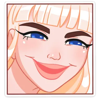☺️ mujer, dibujo animado, rubia, sonrisa socarrona, ojos azules, cara telegram sticker