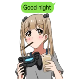 💤 Good night Anime Mädchen, Gute Nacht, Videospiel-Controller, Handy, Pocky, Süß whatsapp sticker