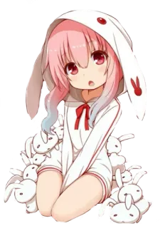 👀 อนิเมะ, กระต่าย, น่ารัก, ผู้หญิง, ผมสีชมพู, กระต่าย, การ์ตูน telegram sticker
