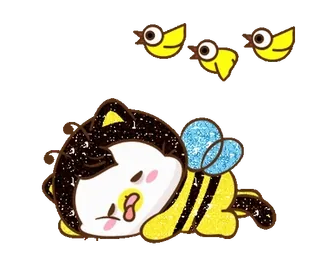 ⭐ gato, abelha, fofo, desenho animado, animal, dormindo telegram sticker