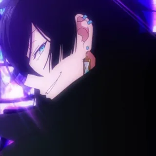 🫐 anime, character, blue eyes, black hair, earrings, man telegram sticker