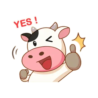 👌 YES! krowa, zwierzę, tak, kciuk w górę, kreskówka, słodki, pozytywny, potwierdzający telegram sticker