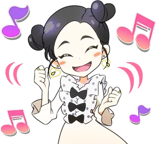 🎶 dziewczyna, muzyka, nuty, szczęśliwy, taniec, kreskówka, słodki telegram sticker