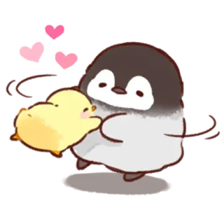 🌿 chim cánh cụt, gà con, trái tim, dễ thương, nhãn dán động vật, tình yêu telegram sticker