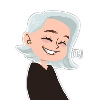 😂 гы 만화, 여자, 회색 머리, 웃는, 일러스트 telegram sticker