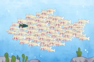 👀 peixe, anime, mangá, desenho animado, subaquático, cardume de peixes, fofo telegram sticker