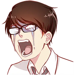 😭 menangis, sedih, kesal, emosi, pria, kacamata telegram sticker